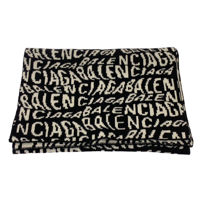 Balenciaga Wool Logo Wave Large Muffler Black White Scarf