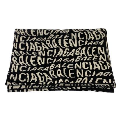 Balenciaga Wool Logo Wave Large Muffler Black White Scarf