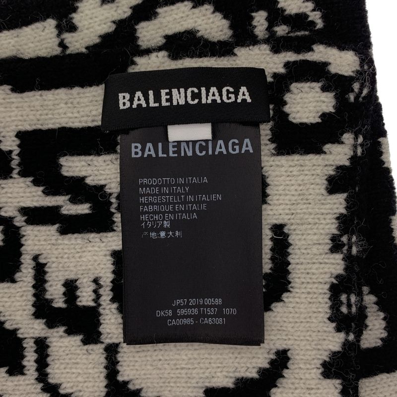 Balenciaga Wool Logo Wave Large Muffler Black White Scarf