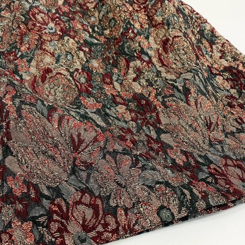 Dior Vintage Tapestry Pattern Jacket & Skirt Set Brocade Suit Floral M Red Gold