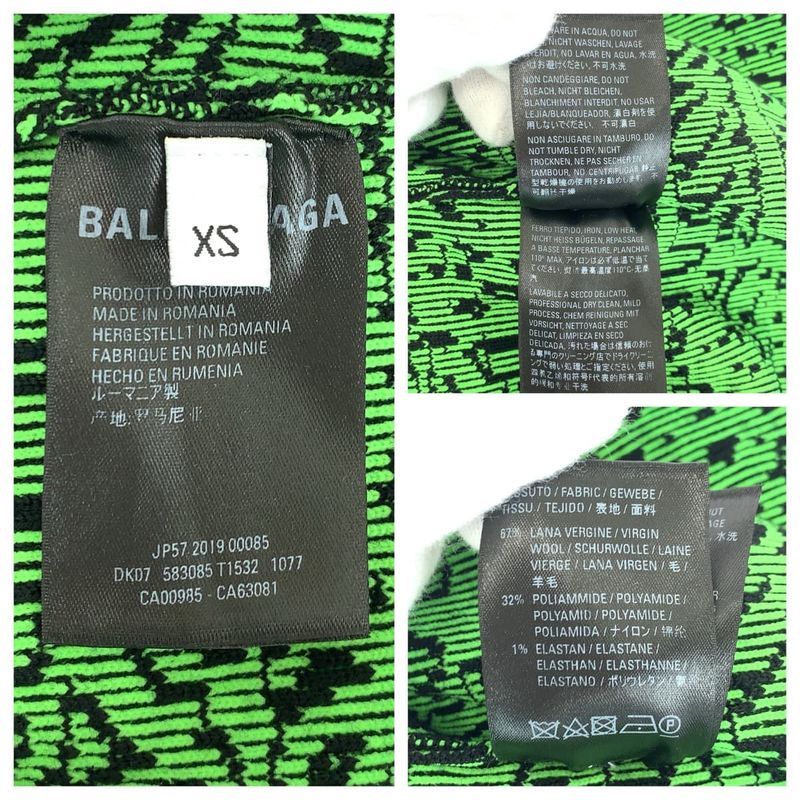 Balenciaga Slogan Jacquard Oversize Knit XS Green Wool