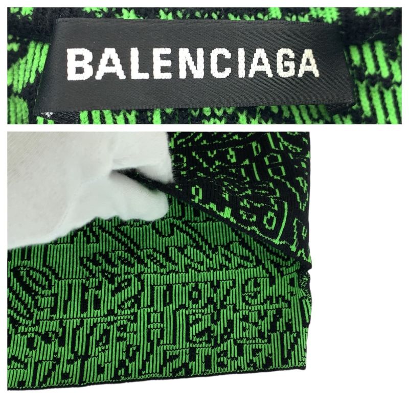 Balenciaga Slogan Jacquard Oversize Knit XS Green Wool