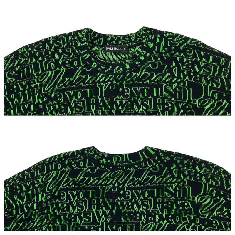 Balenciaga Slogan Jacquard Oversize Knit XS Green Wool