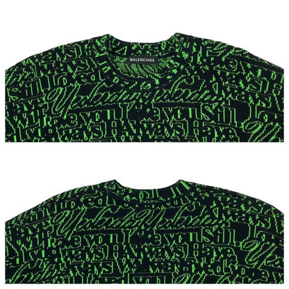 Balenciaga Slogan Jacquard Oversize Knit XS Green Wool