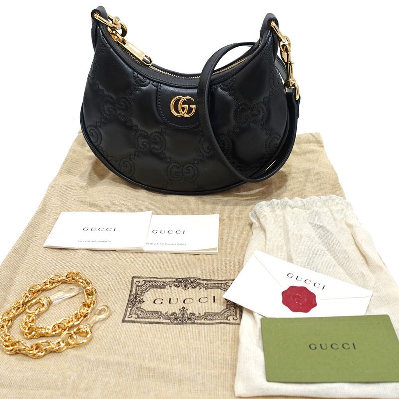 Gucci GG Matelasse Mini Shoulder Bag Leather Black Gold