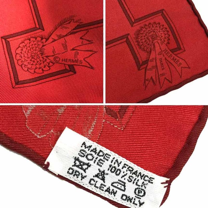 Hermes Silk Scarf Carre Horsewear Red Pocket Chief