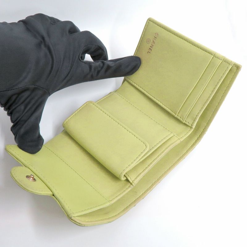 Chanel Quilted Small Flap Wallet Pistachio Green Lambskin