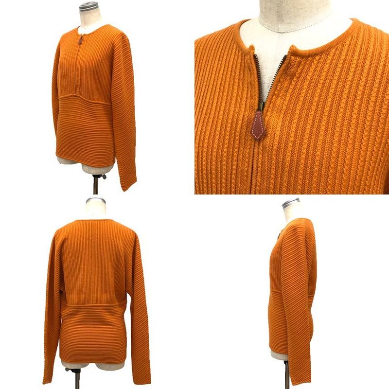Hermes Half Zip Knit S Long Sleeve Wool Cashmere Orange