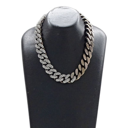 Saint Laurent Choker Necklace Metal Rhinestone Silver Chain