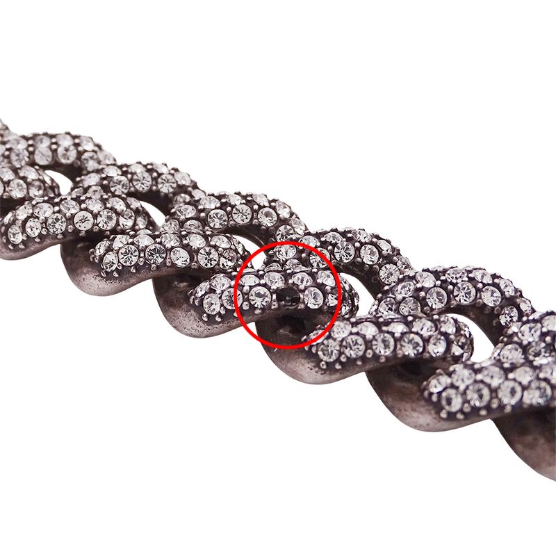 Saint Laurent Choker Necklace Metal Rhinestone Silver Chain