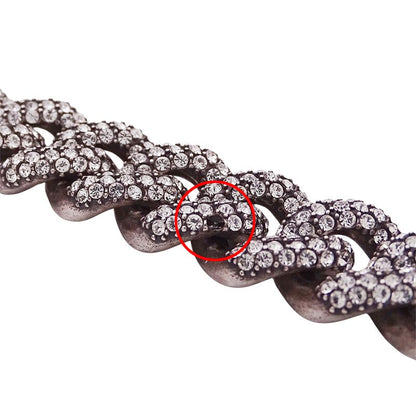 Saint Laurent Choker Necklace Metal Rhinestone Silver Chain