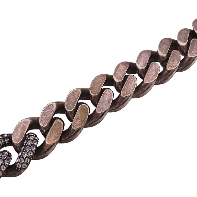 Saint Laurent Choker Necklace Metal Rhinestone Silver Chain