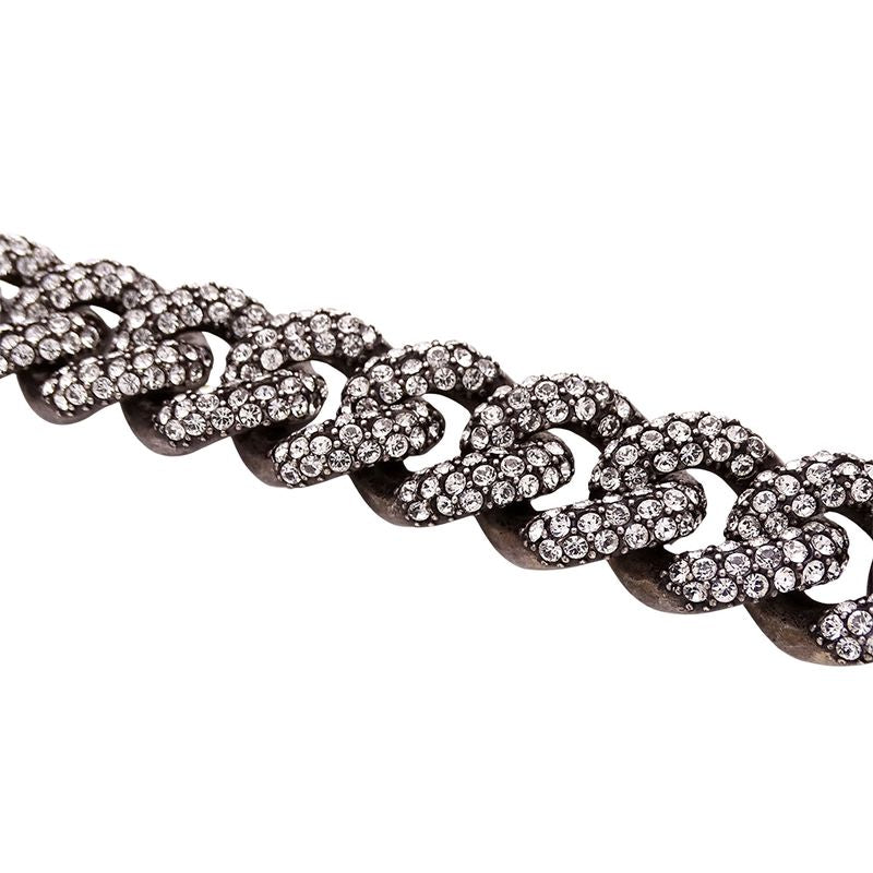 Saint Laurent Choker Necklace Metal Rhinestone Silver Chain
