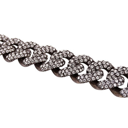 Saint Laurent Choker Necklace Metal Rhinestone Silver Chain