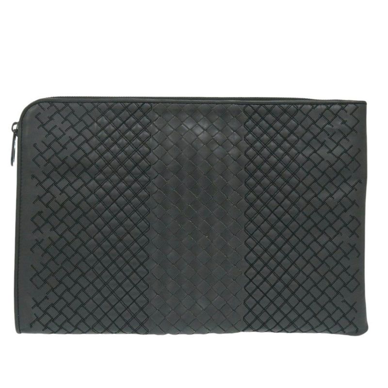Bottega Veneta Intrecciato Leather Gray Clutch