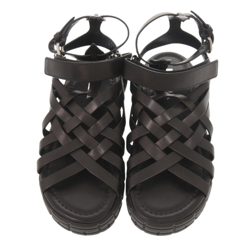 Prada 37 Leather Black Sandals Mesh
