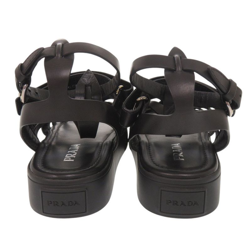 Prada 37 Leather Black Sandals Mesh