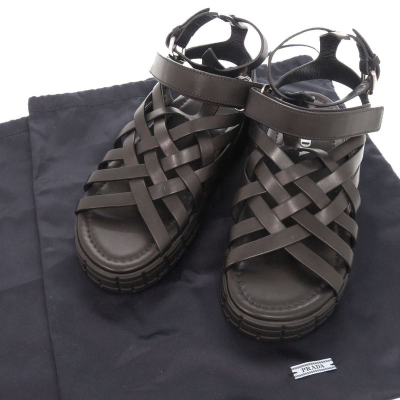 Prada 37 Leather Black Sandals Mesh