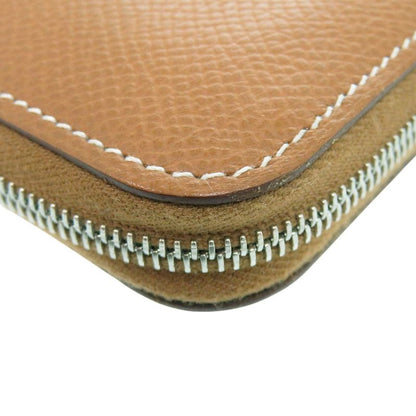 Hermes Azap Compact Silk in Gold Round Wallet Leather Brown