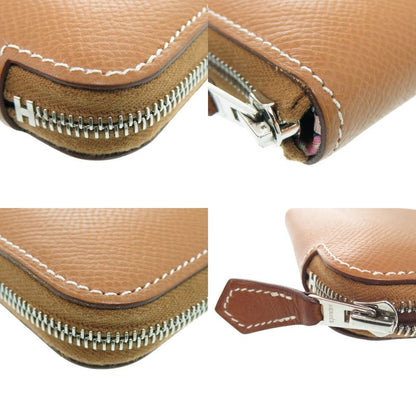Hermes Azap Compact Silk in Gold Round Wallet Leather Brown