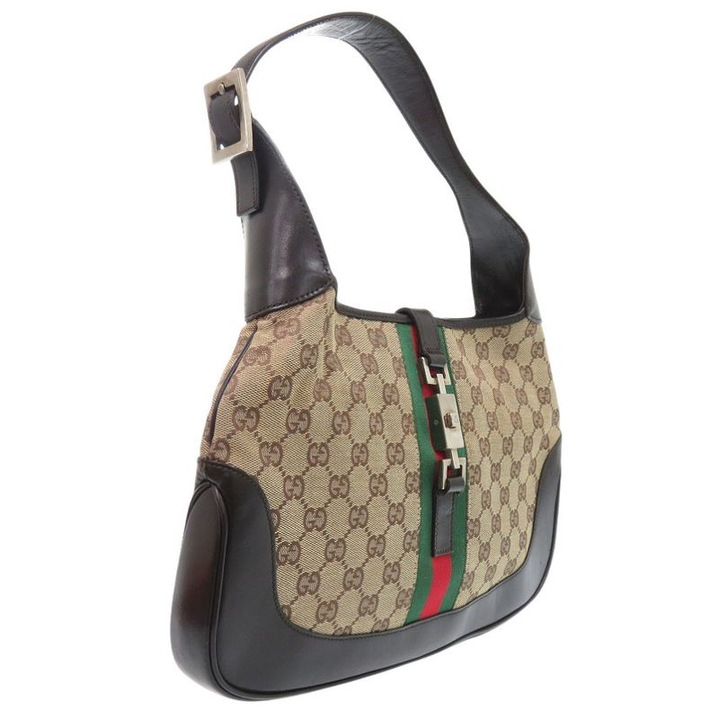 Gucci Jack Line Shoulder Bag 001 GG Canvas Leather Beige
