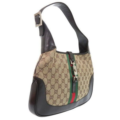 Gucci Jack Line Shoulder Bag 001 GG Canvas Leather Beige
