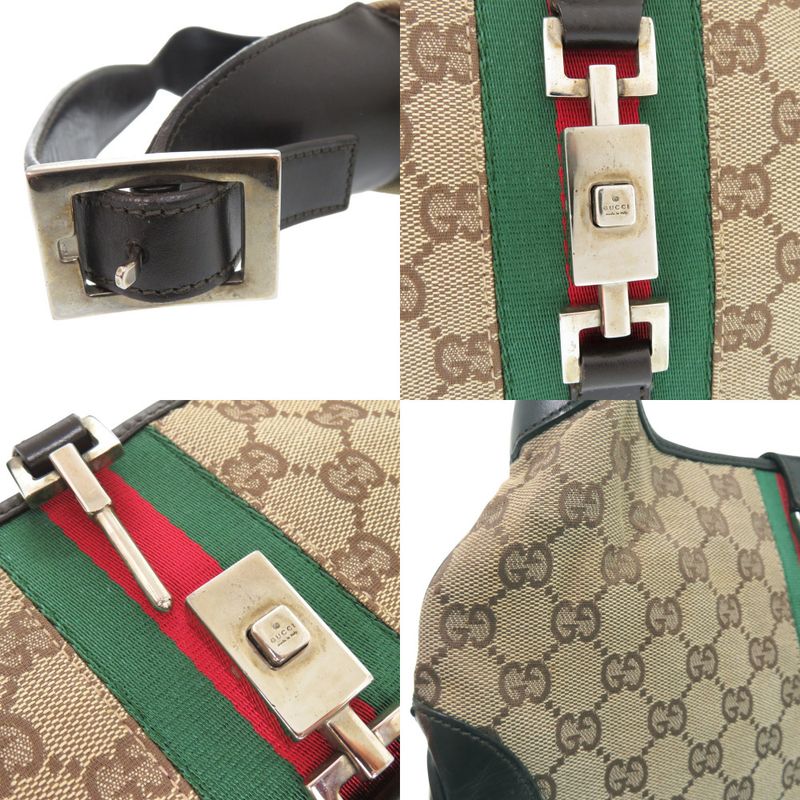 Gucci Jack Line Shoulder Bag 001 GG Canvas Leather Beige