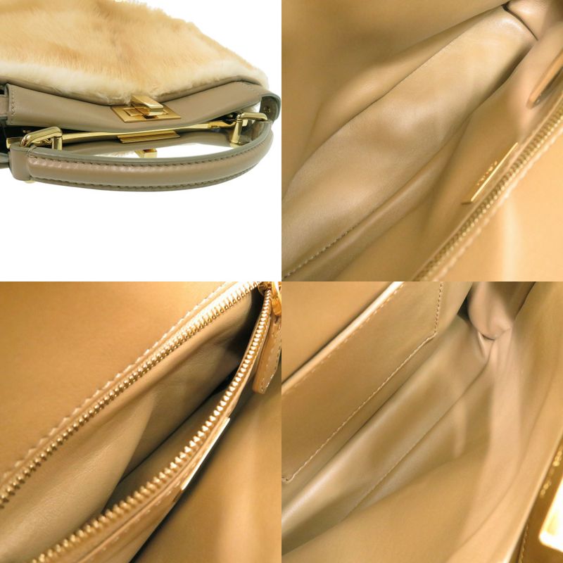 Fendi Peekaboo Mini 2-Way Handbag Mink Leather Beige