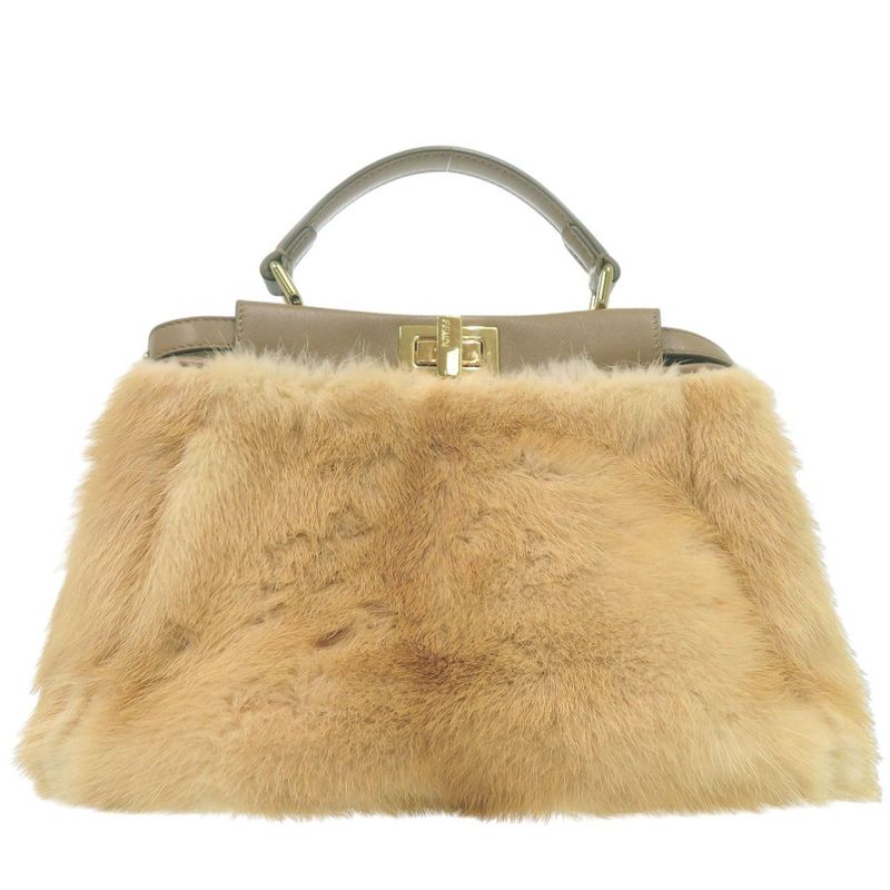 Fendi Peekaboo Mini 2-Way Handbag Mink Leather Beige