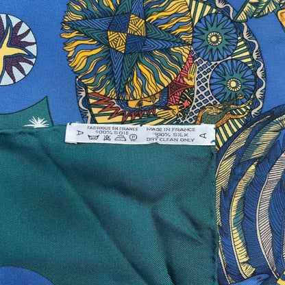 Hermes Carre 90 Scarf le Roy Soleil Sun King 100% Silk Green