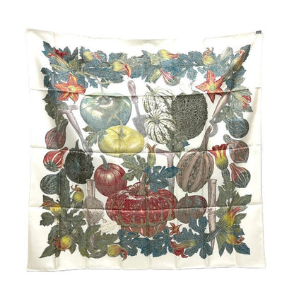 Hermes Scarf Citrouilles&coloqu in Tes Pumpkin and Colocint Silk White Beige