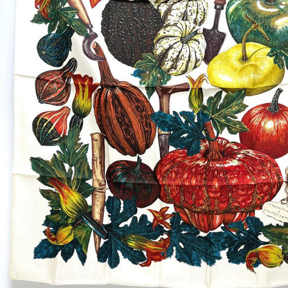 Hermes Scarf Citrouilles&coloqu in Tes Pumpkin and Colocint Silk White Beige