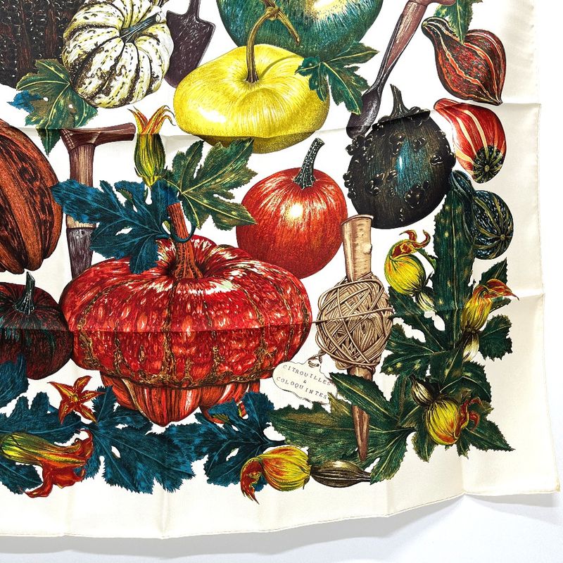 Hermes Scarf Citrouilles&coloqu in Tes Pumpkin and Colocint Silk White Beige