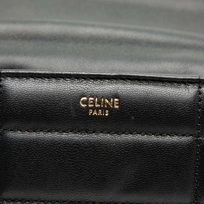Celine Matelasse Monochrome Chain Shoulder Bag Black Leather