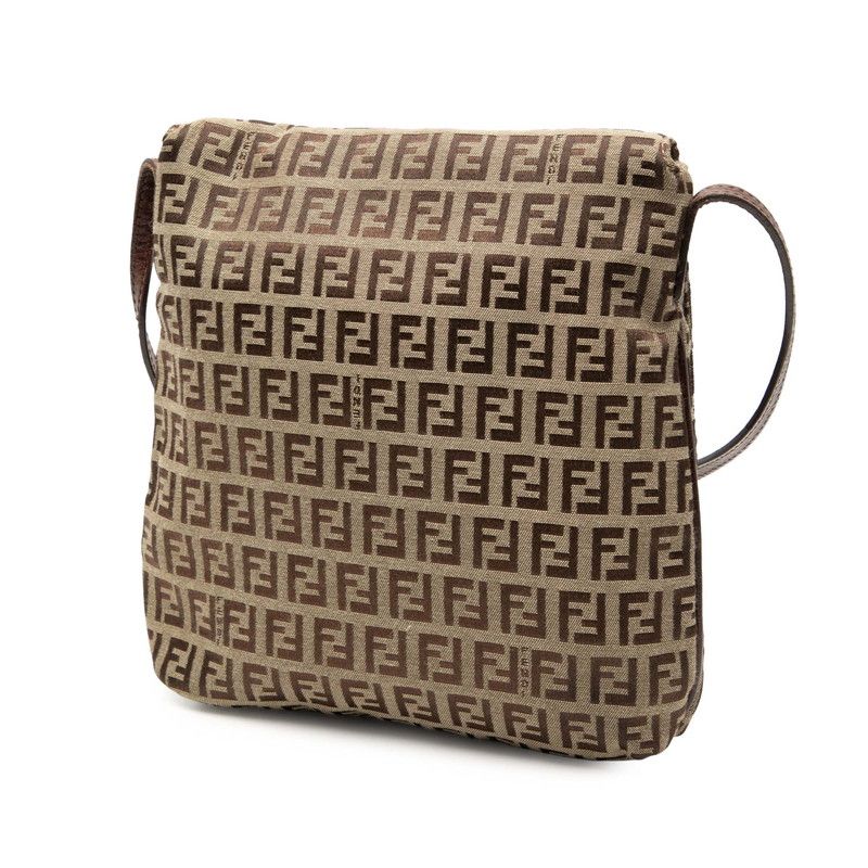 Fendi Zucchino Crossbody Shoulder Bag Brown Canvas Leather
