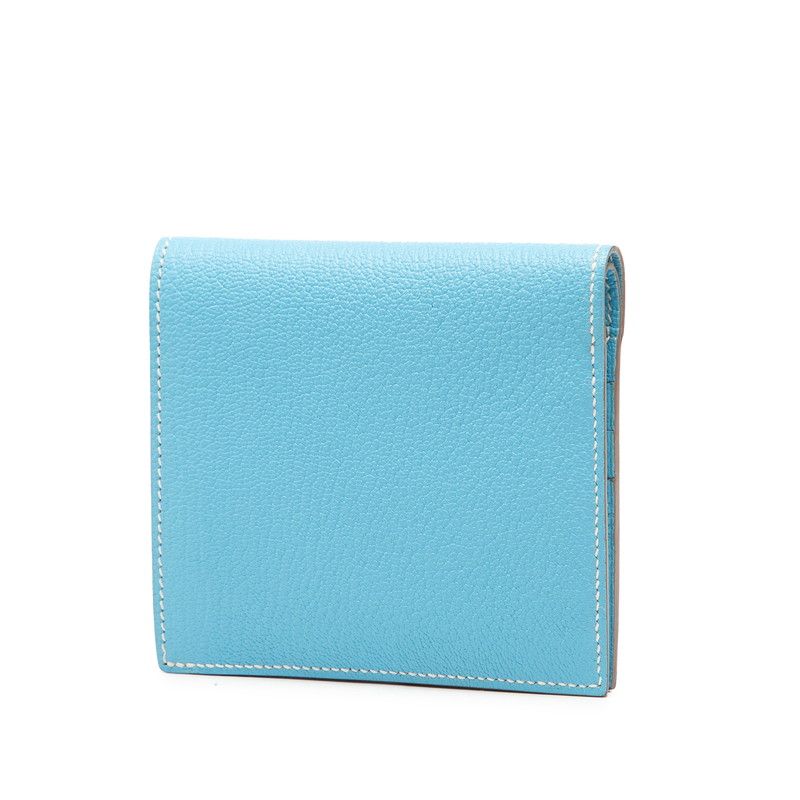 Hermes Evelyne Billfold Bifold Wallet Celeste Blue Chevre Misor