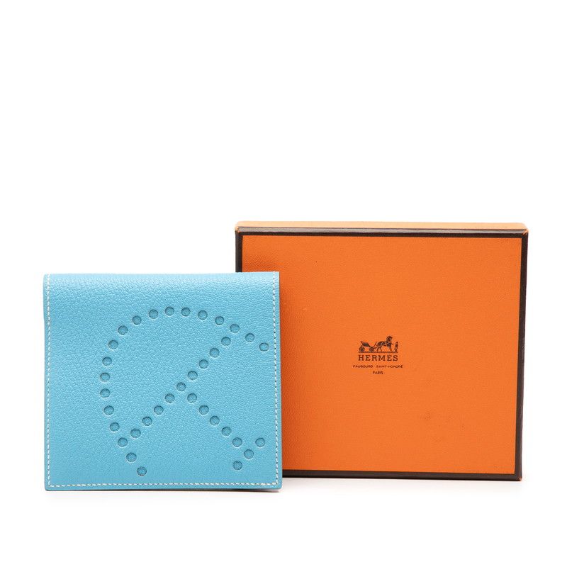 Hermes Evelyne Billfold Bifold Wallet Celeste Blue Chevre Misor