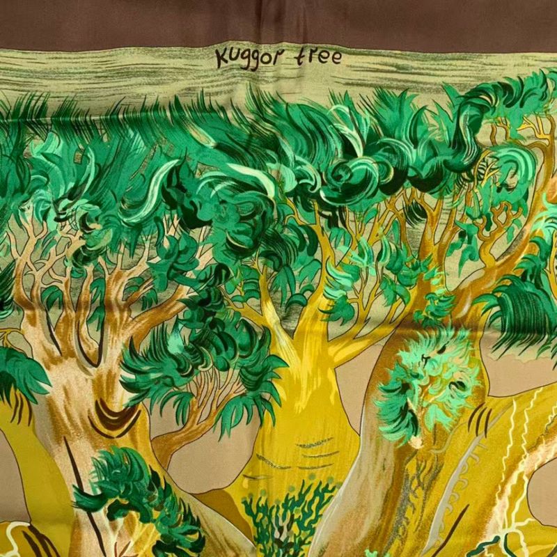 Hermes Carre 90 Scarf Silk Kuggor Tree Brown