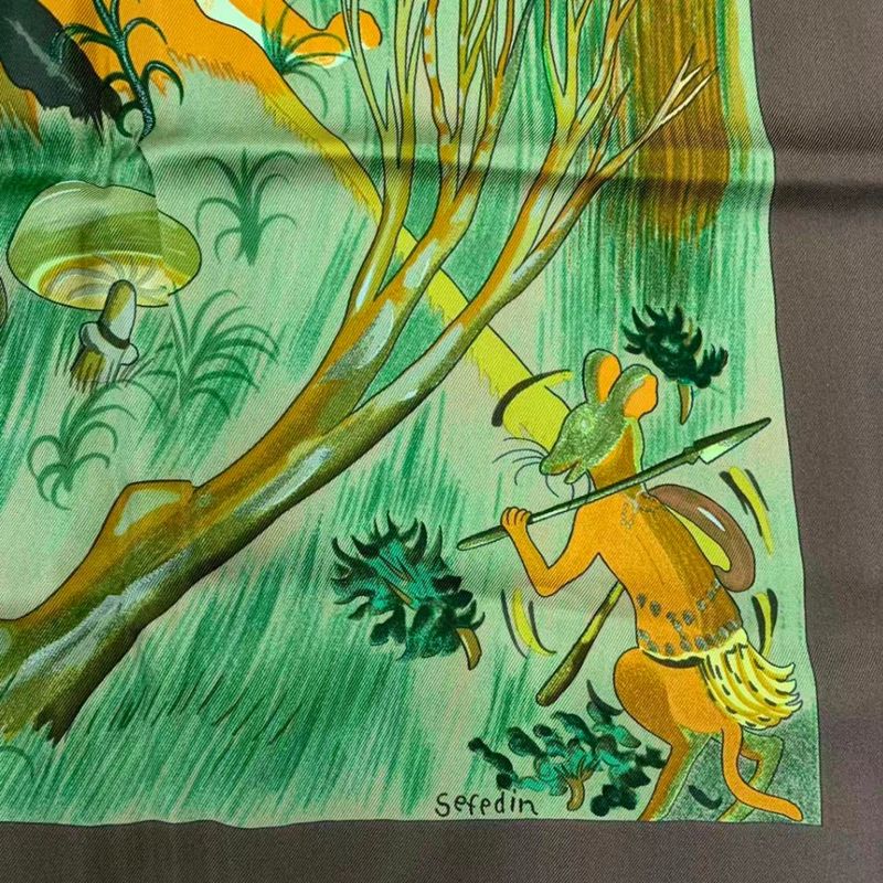 Hermes Carre 90 Scarf Silk Kuggor Tree Brown
