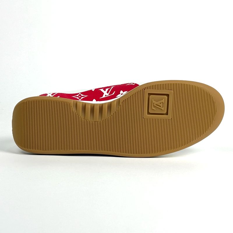 Louis Vuitton Logo Sneakers Monogram Supreme Shoes Sneakers Leather White Red