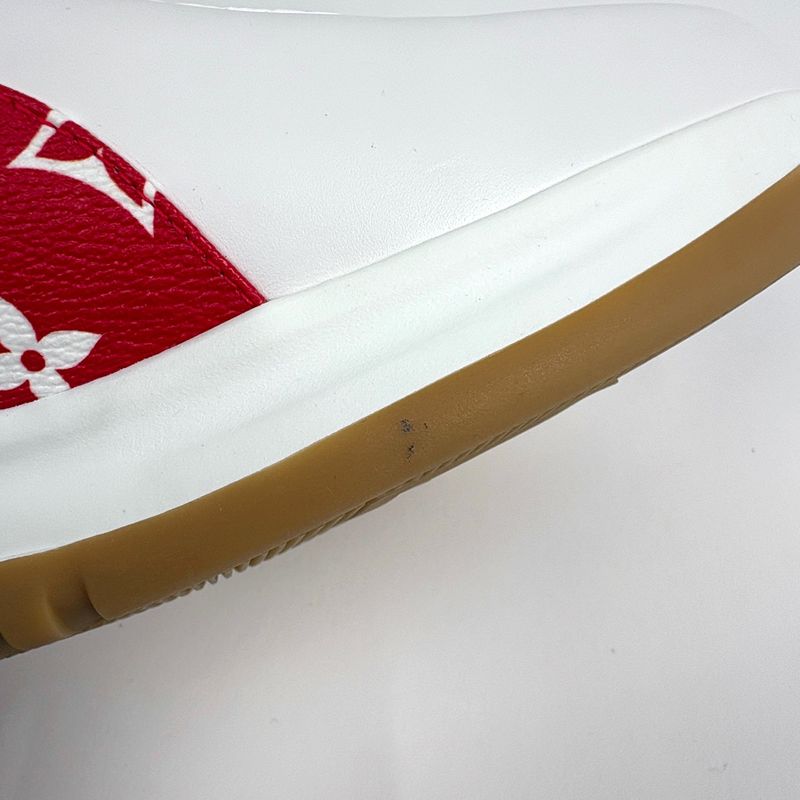 Louis Vuitton Logo Sneakers Monogram Supreme Shoes Sneakers Leather White Red