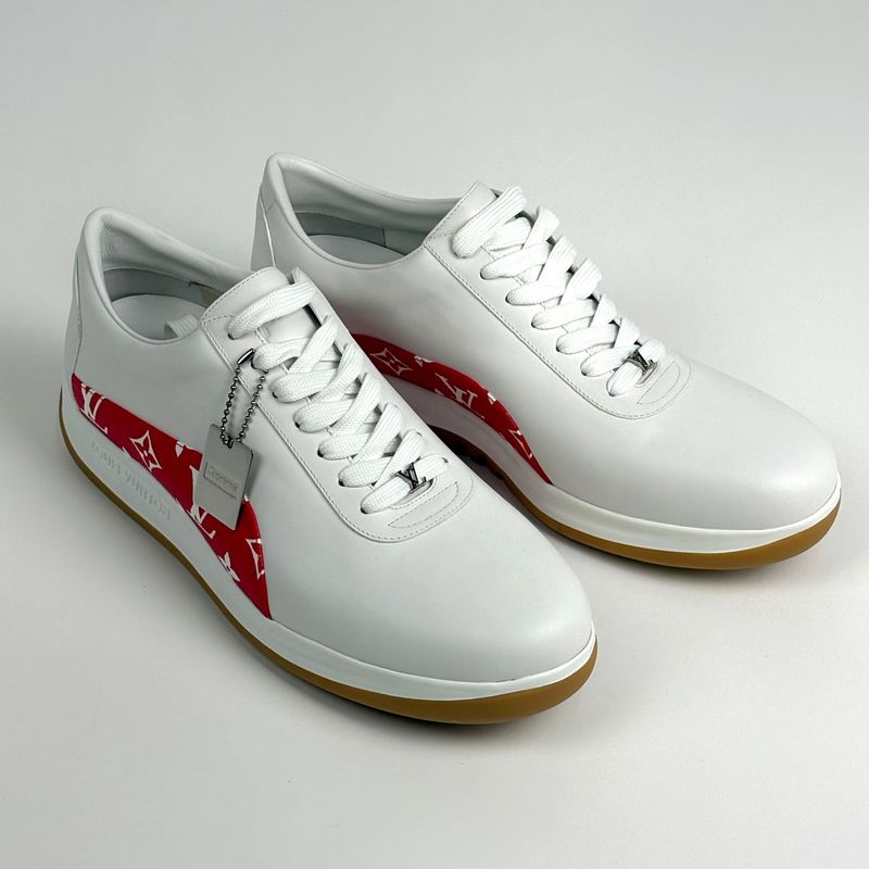 Louis Vuitton Logo Sneakers Monogram Supreme Shoes Sneakers Leather White Red