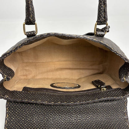 Fendi Selleria Mini Linda Handbag Stitch Leather Brown