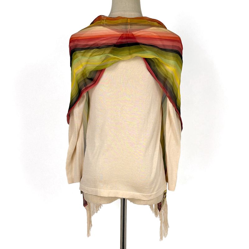 Hermes Shawl Silk Cardigan Fringe Lightweight Logo Button Top