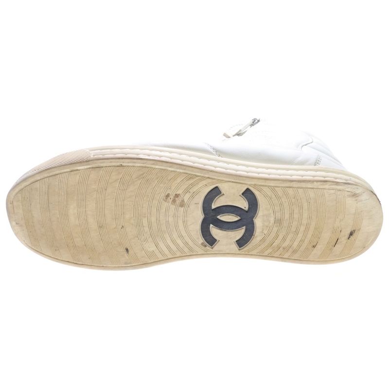 Chanel CC Logo Side Zip High Cut Sneakers White
