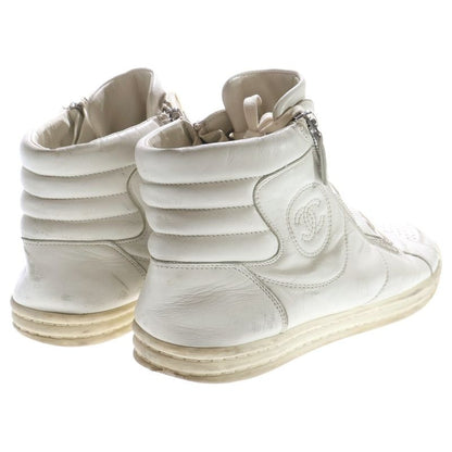 Chanel CC Logo Side Zip High Cut Sneakers White