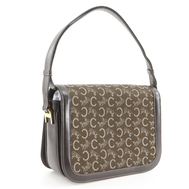 Celine Vintage Canvas Calf Brown Handbag