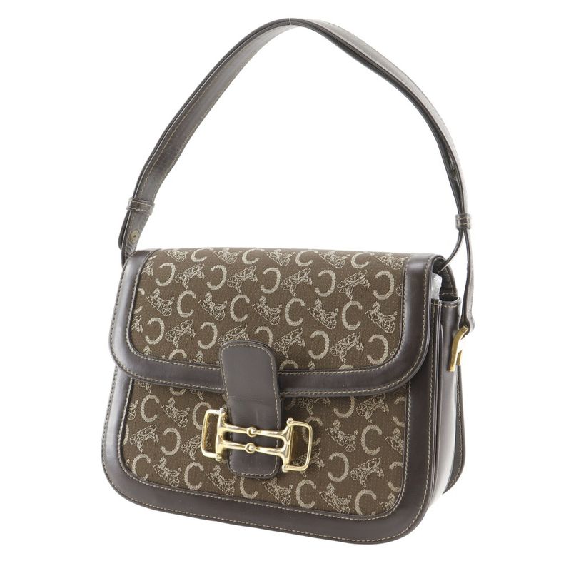 Celine Vintage Canvas Calf Brown Handbag