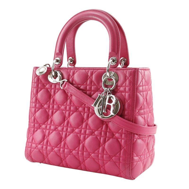 Dior Christian Cannage 2-Way Shoulder Leather Fuchsia