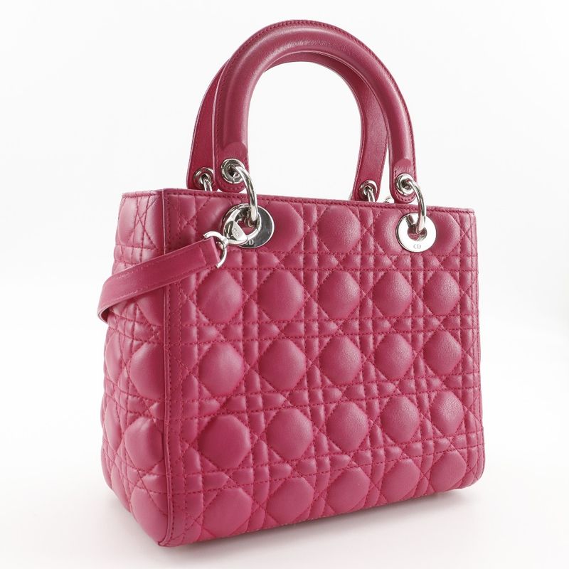 Dior Christian Cannage 2-Way Shoulder Leather Fuchsia